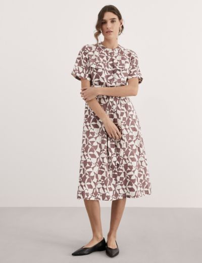 Abstract Printed Linen Midi Dress